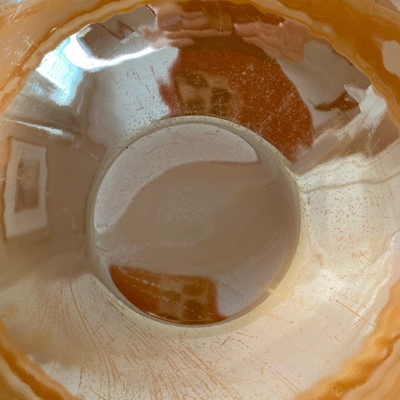 Vtg Fire King Peach Lustreware Bowl Iridescent Swirls Ruffled Edges - Picture 6 of 9